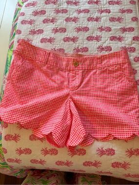 Lilly Pulitzer Pink Gingham Scalloped Hem High-Rise Shorts